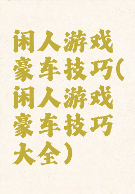 闲人游戏豪车技巧(闲人游戏豪车技巧大全)