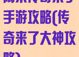 闲来传奇来了手游攻略(传奇来了大神攻略)
