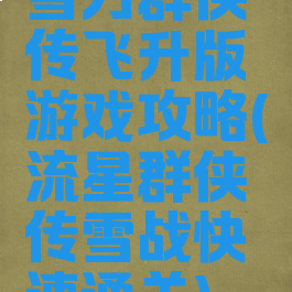 雪刀群侠传飞升版游戏攻略(流星群侠传雪战快速通关)