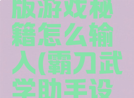 霸刀无限版游戏秘籍怎么输入(霸刀武学助手设置)