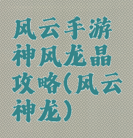 风云手游神风龙晶攻略(风云神龙)