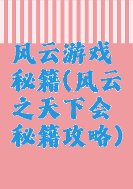 风云游戏秘籍(风云之天下会秘籍攻略)