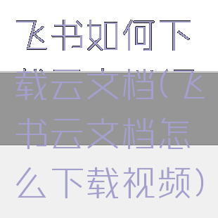 飞书如何下载云文档(飞书云文档怎么下载视频)