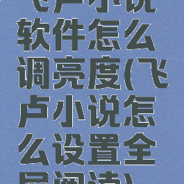 飞卢小说软件怎么调亮度(飞卢小说怎么设置全屏阅读)