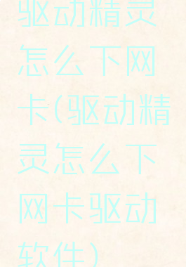 驱动精灵怎么下网卡(驱动精灵怎么下网卡驱动软件)