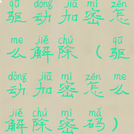 驱动加密怎么解除(驱动加密怎么解除密码)