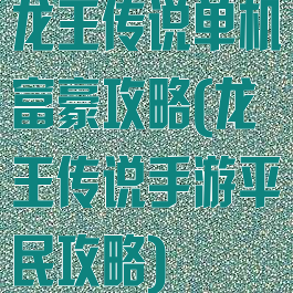 龙王传说单机富豪攻略(龙王传说手游平民攻略)