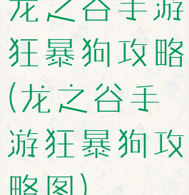 龙之谷手游狂暴狗攻略(龙之谷手游狂暴狗攻略图)