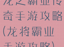 龙之霸业传奇手游攻略(龙将霸业手游攻略)