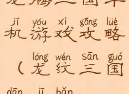 龙腾三国单机游戏攻略(龙纹三国单机版)