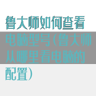 鲁大师如何查看电脑型号(鲁大师从哪里看电脑的配置)