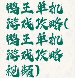鸭王单机游戏攻略(鸭王单机游戏攻略视频)