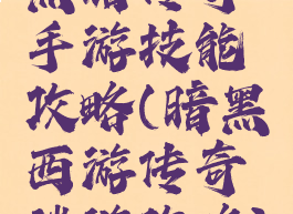 黑暗传奇手游技能攻略(暗黑西游传奇端游攻略)