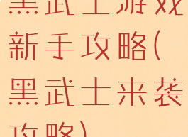 黑武士游戏新手攻略(黑武士来袭攻略)