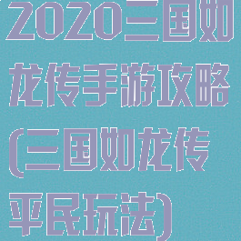 2020三国如龙传手游攻略(三国如龙传平民玩法)