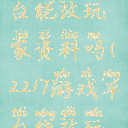 2217游戏平台能改玩家资料吗(2217游戏平台能改玩家资料吗)