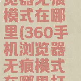 360手机浏览器无痕模式在哪里(360手机浏览器无痕模式在哪里打开)