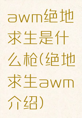 awm绝地求生是什么枪(绝地求生awm介绍)