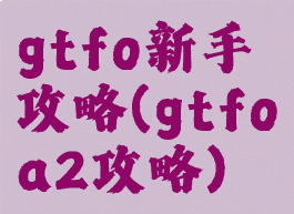 gtfo新手攻略(gtfoa2攻略)