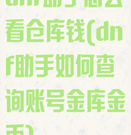 dnf助手怎么看仓库钱(dnf助手如何查询账号金库金币)