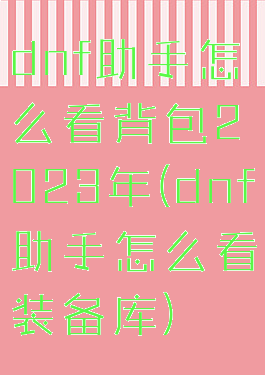 dnf助手怎么看背包2023年(dnf助手怎么看装备库)