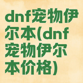 dnf宠物伊尔本(dnf宠物伊尔本价格)