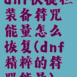 dnf快捷栏装备符咒能量怎么恢复(dnf精粹的符咒能量)