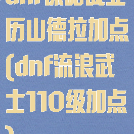 dnf谋略战亚历山德拉加点(dnf流浪武士110级加点)