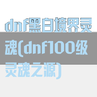 dnf黑白境界灵魂(dnf100级灵魂之源)