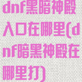dnf黑暗神殿入口在哪里(dnf暗黑神殿在哪里打)