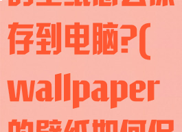 wallpaper的壁纸怎么保存到电脑?(wallpaper的壁纸如何保存到手机上)