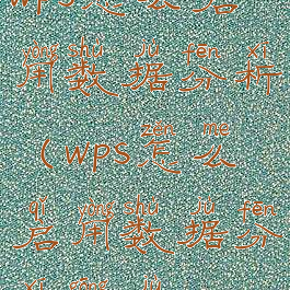 wps怎么启用数据分析(wps怎么启用数据分析工具)