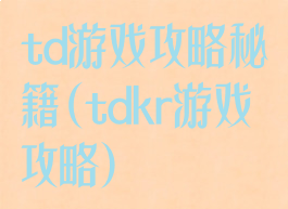 td游戏攻略秘籍(tdkr游戏攻略)