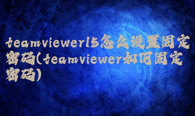 teamviewer15怎么设置固定密码(teamviewer如何固定密码)