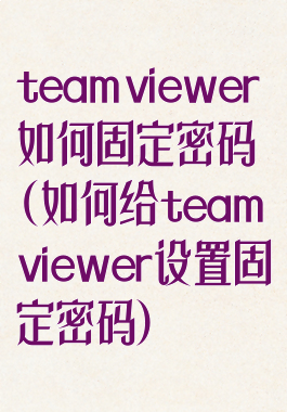 teamviewer如何固定密码(如何给teamviewer设置固定密码)